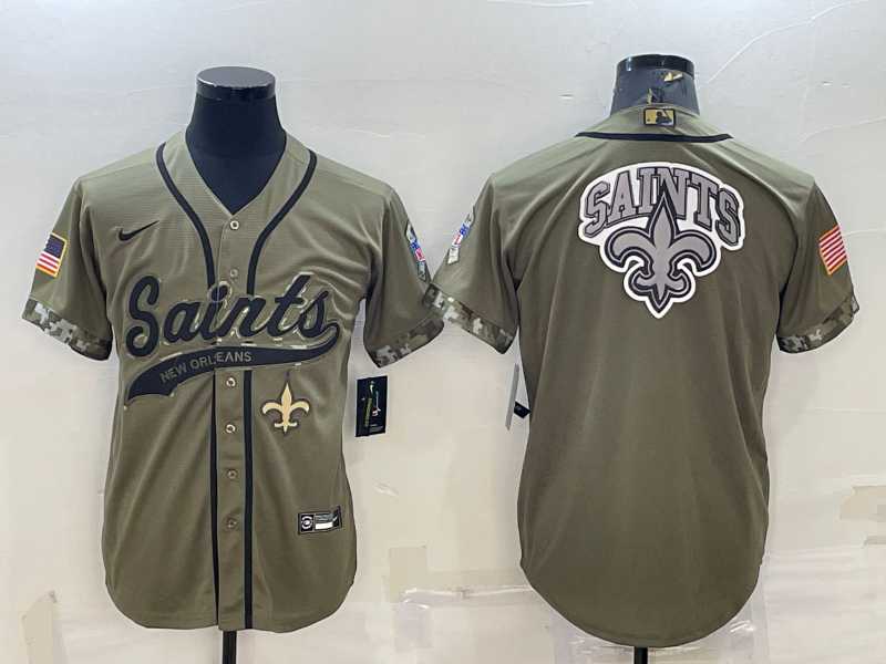Mens New Orleans Saints Olive Salute to Service Team Big Logo Cool Base Stitched Baseball Jersey->new orleans saints->NFL Jersey